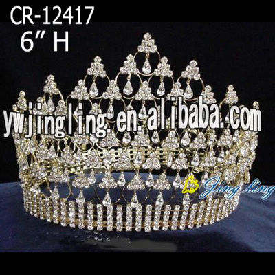 6 Inch Round Gold Rhinestone Tiaras