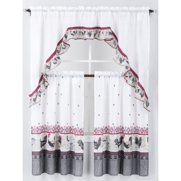 3 Piece Printed Microfiber Swag Kitchen Curtain Set