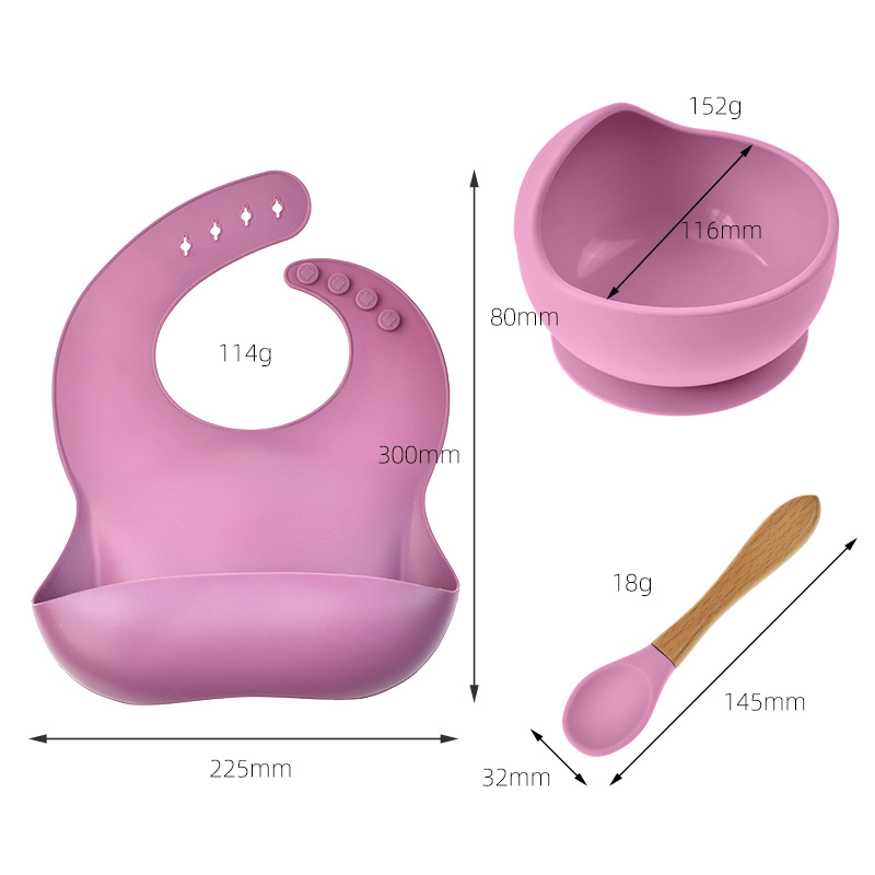 Tableware Cute Suction Feeding Bowl Spoon Bpa Free Washable Food Grade Silicone Baby Bibs Soft Set