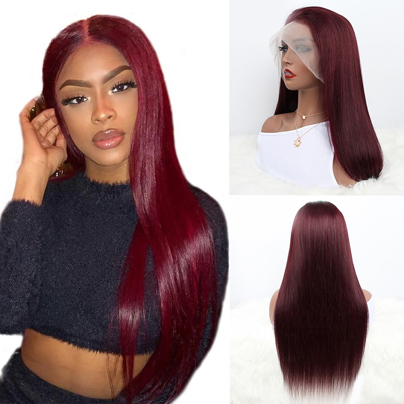 Top Quality Brazilian Human Hair 1b 99j Ombre Color Wigs,Burgundy Red Colord Transparent Lace Front Wig