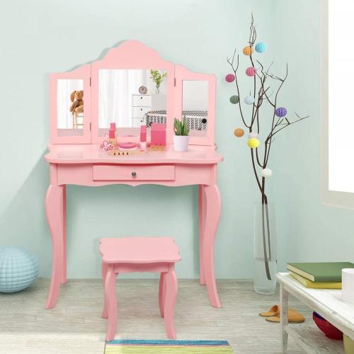 Kids Wooden Vanity Table Set with Writing Desk