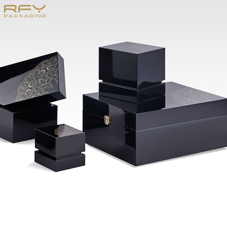 Sublimation Luxury Black Piano Lacquer Wood Storage Gift Wooden Packaging Boxes