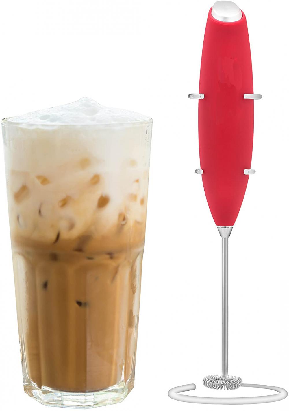 Batedor de leite elétrico de mão para misturador de bebida a pilhas, café com leite, café, espuma e cappuccino - inclui aço inoxidável