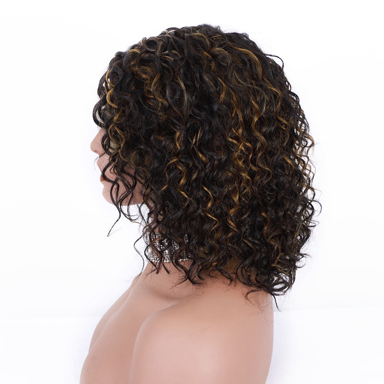 AISI Cheap Vendor Short Bob Front Lace Wigs Curly Wave Mixed Brown Brazilian Human Hair Lace Front Wigs For Black Women