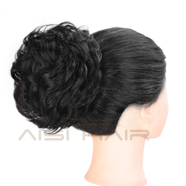 Aisi Hair Brazilian Human Hair Natural Black Curly Chignon Bun Elastic Rope Rubber Band Hairpiece Clip In Extension For Women