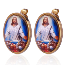 316L Stainless Steel Ear Post Stud Earrings Oval Gold Plated Jesus