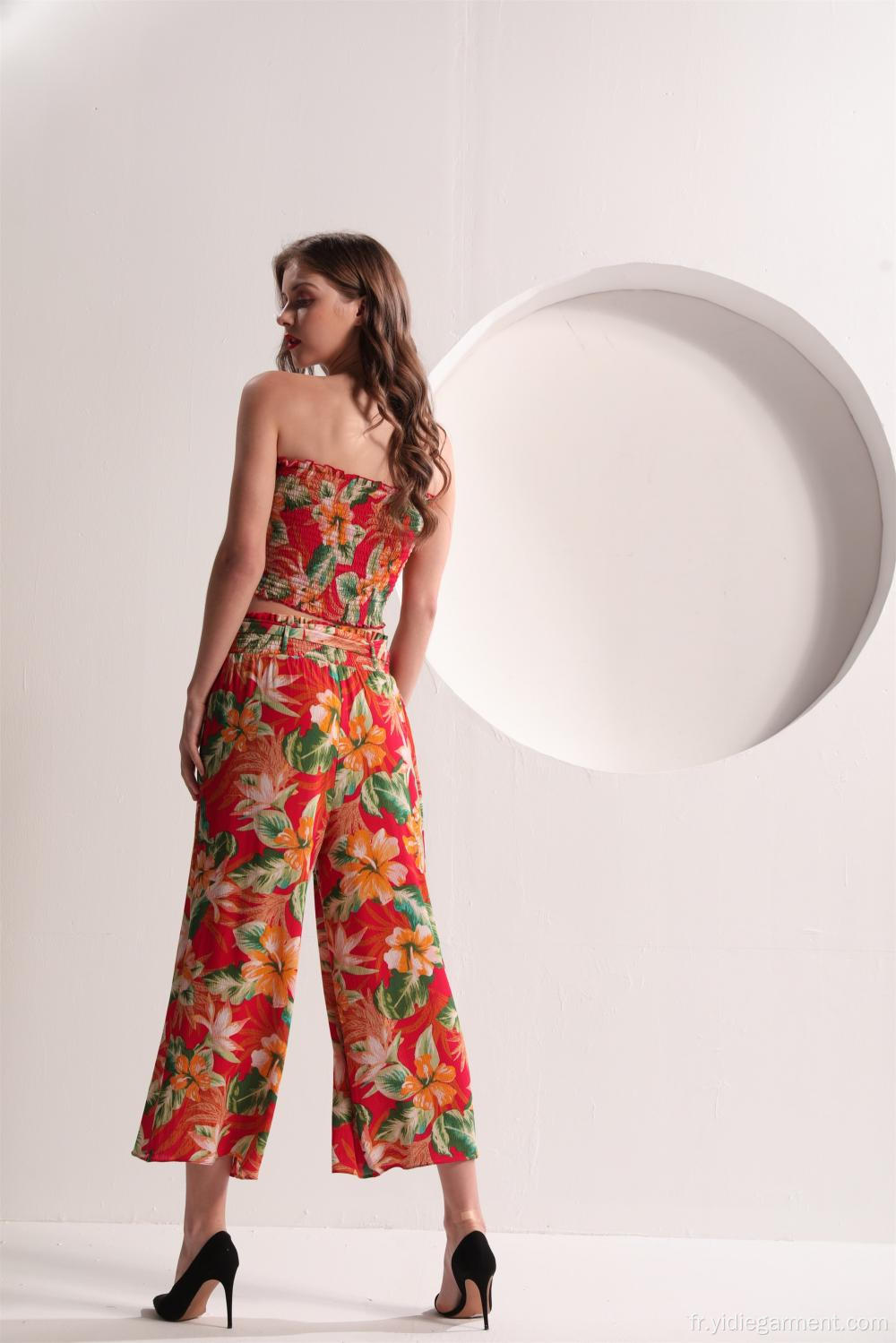 Pantalon large taille haute à imprimé floral pour femme