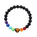 Gemstone 7 Chacra Healing Reiki Bracelet Bracelet Black Lava Stone с кристаллическим сердцем очаровывать упругие браслеты для мужчин женщин