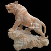 Outdoor Garden Sunset Red Small Marble Stone Life Size Tiger Statue
