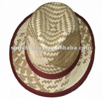 Natural straw Fedora hat with piping, Fedora straw hat