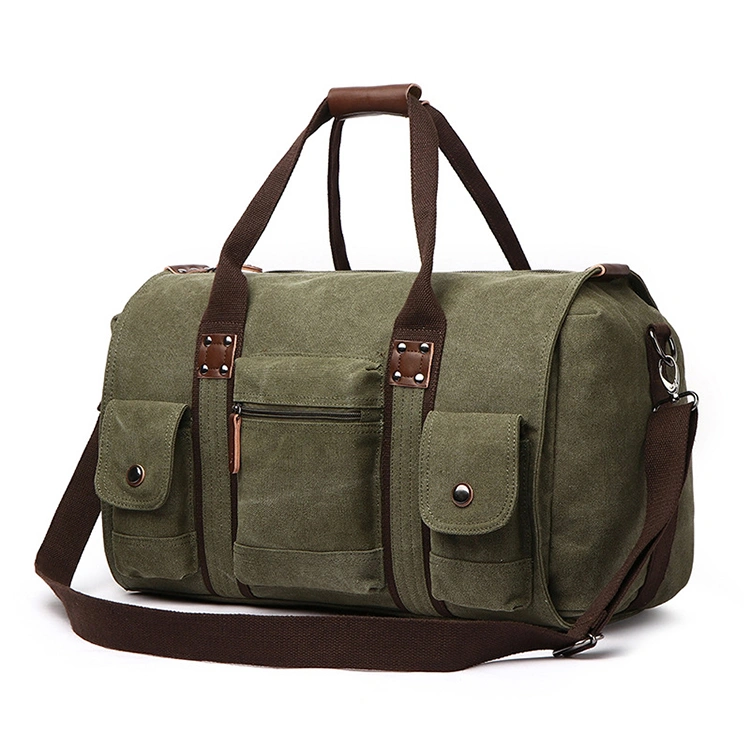 European and American Style Large Capacity Canvas Handbag Men and Women's Pure Color Travel Bag