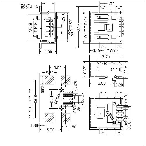 NUFM09 9 Mini USB 5P Receptacle SMT B Type Short body 