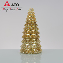 Wholesale Amber color Christmas Decoration Supplies Glass Tree Ornament With Led Light