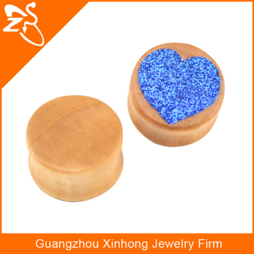 blue heart druzy custom round earrings ear plug wood