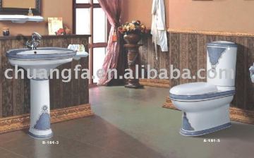 decorated ceramic pedestal and toilet two sets