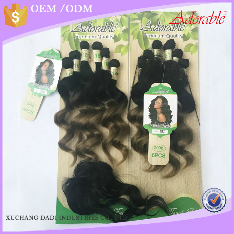 ombre hair weaves bundles synthetic wholesale hair extension weft silky remy body wave 6pcs T1B27