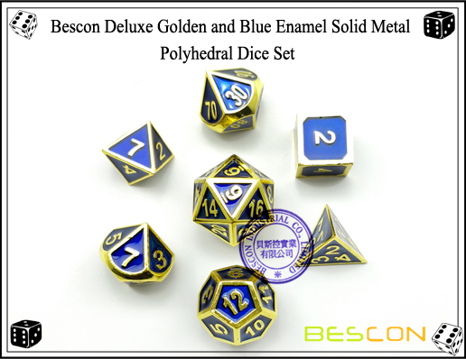 Bescon Deluxe Golden and Blue Enamel Solid Metal Polyhedral Role Playing RPG Game Dice Set (7 Die in Pack)-4