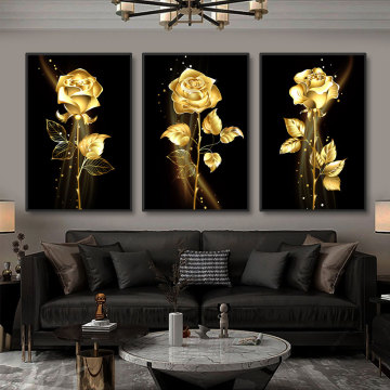 Modern Living Room Décor: Nordic Golden Rose Flower Prints Canvas Art Wall Posters and Prints