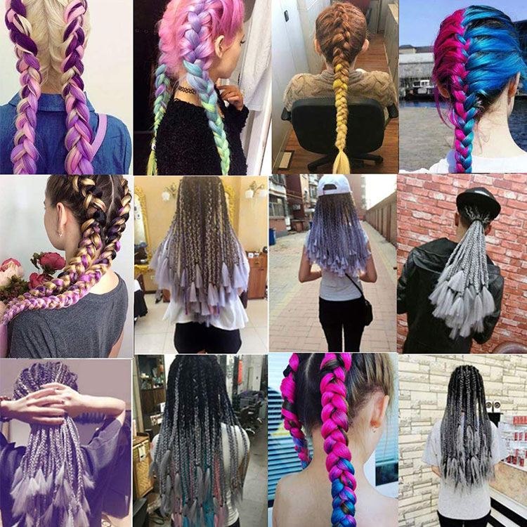 Jumbo Braiding Hair Extensions 24 Inch 100 g Yaki Straight Braid Solid And Ombre Color Synthetic Fiber Yellow Purple Tricolor