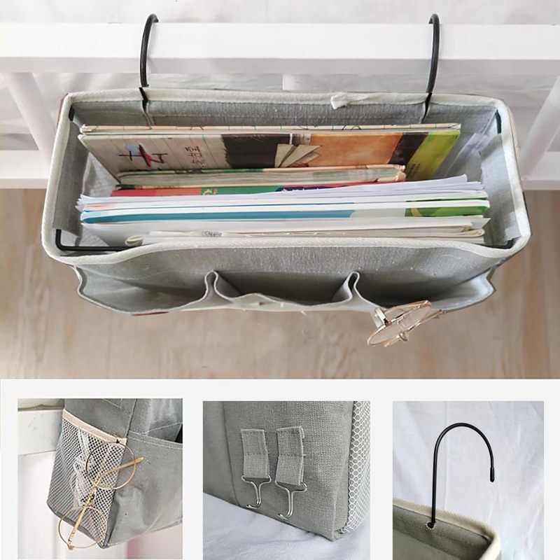 Grey Hanging Bedside Caddy for Dorms