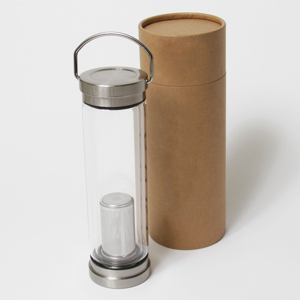 400ml Double Wall Infuse Glass Water Bottle Private Label with Stainless Steel Lids