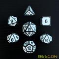 Bescon Deluxe Glossy Black and Elegant White Enamel Solid Metal Polyhedral Role Playing RPG Game Dice Set of 7