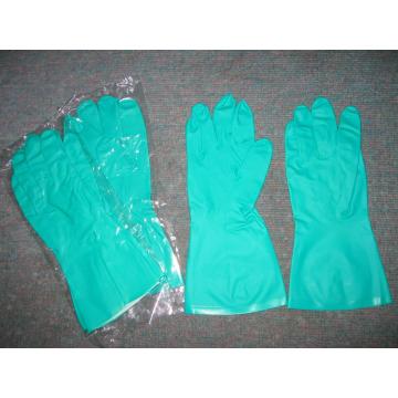 Green Nitrile Gloves with Flocking liner