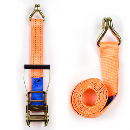 2" 5000kgs 50mm Long Plastic Handle Ratchet Buckle Cargo Lashing Straps With 2 Inch Double J Hooks