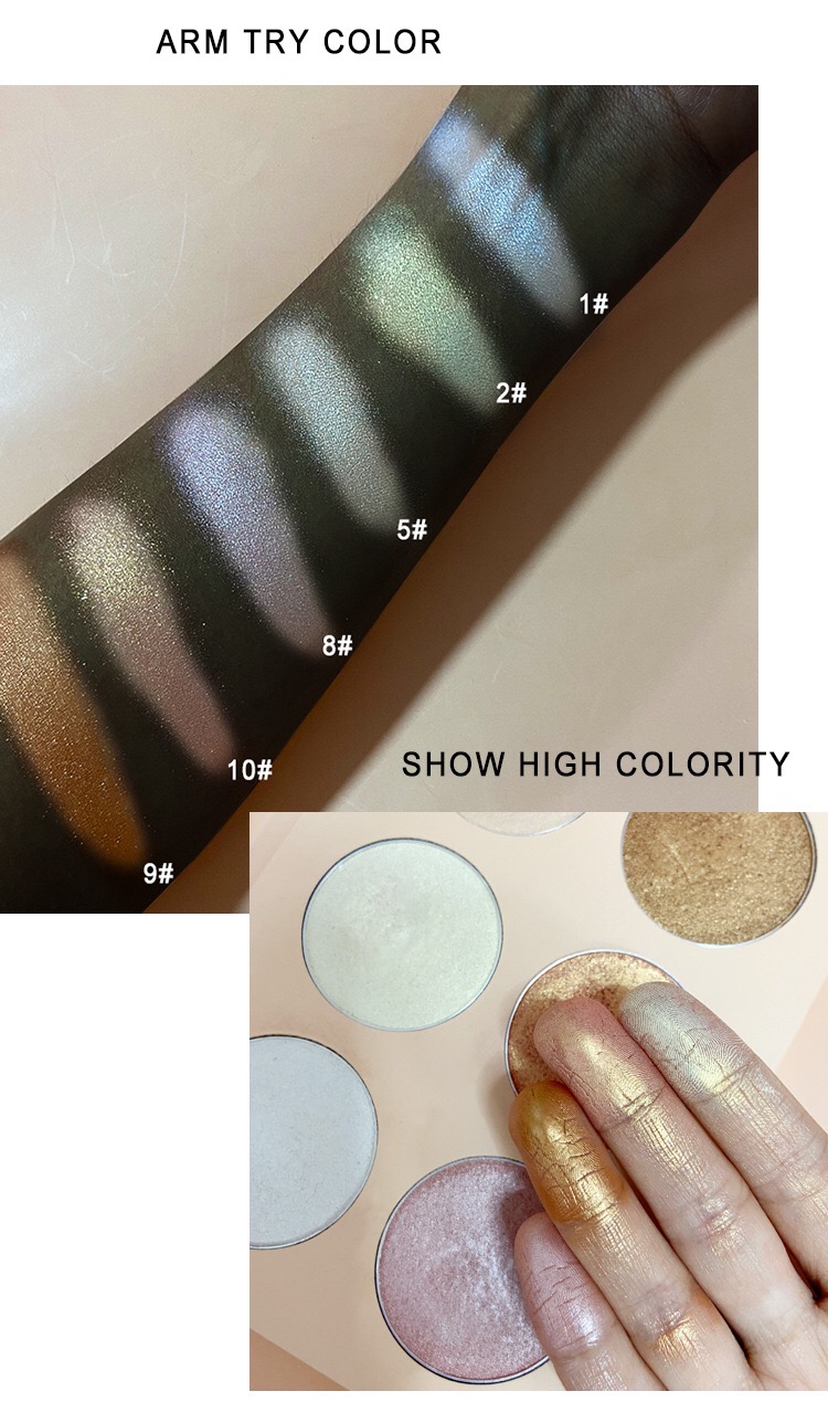 10 color highlighter Highlight palette DIY colors Free combination Face makeup body glitter vegan Rose gold