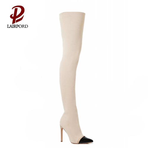 over knee long velvet knitted women boots