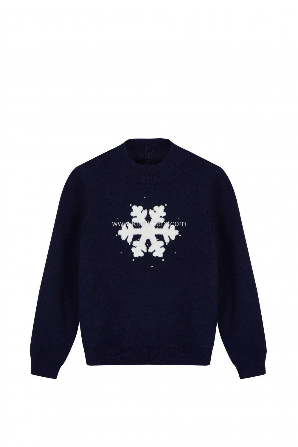 Girl's Knitted Applique Snowflake Beads Pullover