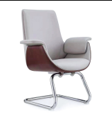 Cadeira para visitantes em couro PU cinza claro com acabamento em madeira Light Gray PU Leather Visitor Chair with Wood Trim