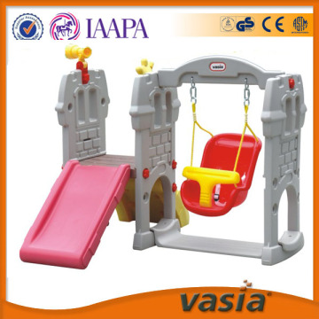 Plastic castle slide and swing play set