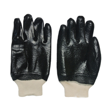 Black PVC gloves. rough finish .Knit wrist