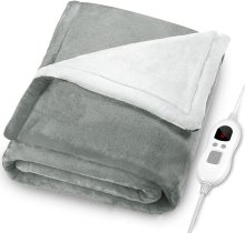 110V Grey Electric Warming Blanket - Heated Throw with LED for Body Warmer