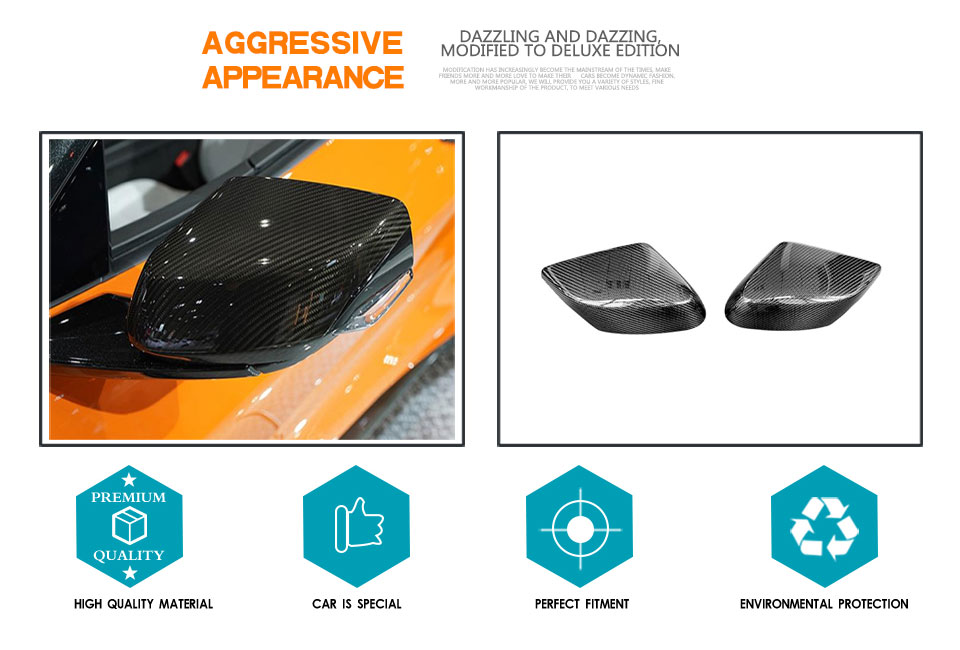 Stick-on style Dry Carbon Fiber Mirror Covers for Chevrolet Corvette C8 2020-2021