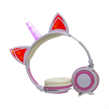 LED al por mayor encienden para arriba los auriculares del oído del gato del unicornio