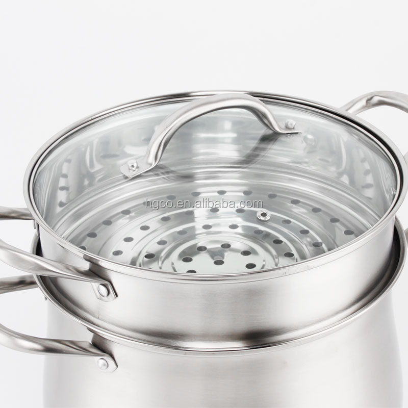 HG wholesales high quality ss 304 stainless steel soup pot with steamer