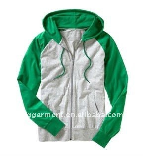 Zipper-Up Sweatshirt Hoody with Contrast Fabric