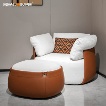 Modern Single Sofa with Ottoman and Two-Tone Upholstery