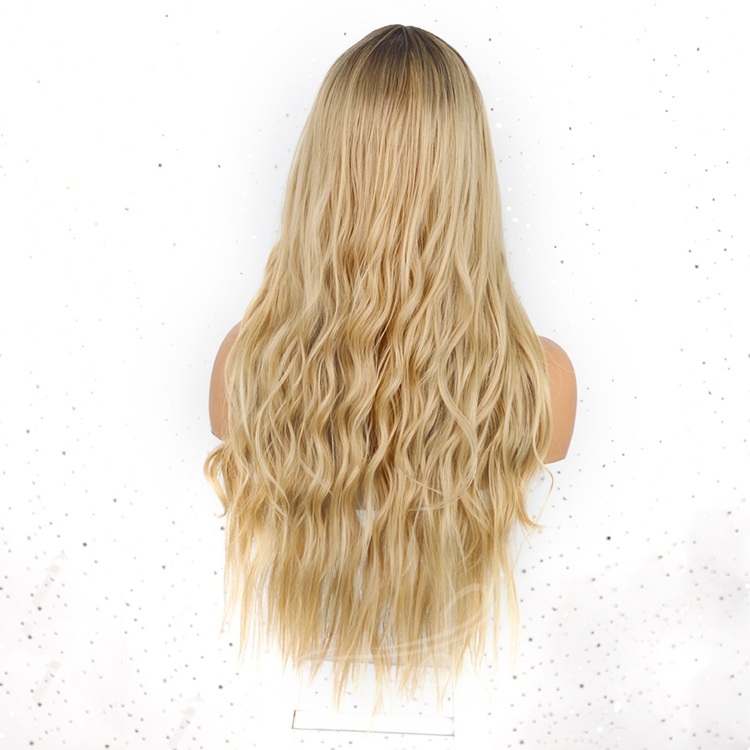 Middle Part Ombre Blonde Long Wavy Natural Hairline Dark Roots Blonde Wigs Curly Women Girls Heat Resistant Fiber Synthetic Wig