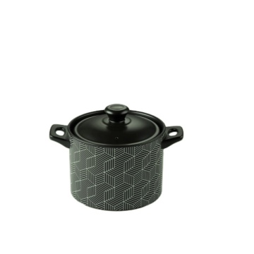 Black ceramic casserole dish with lid