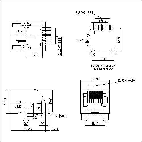 ATRJ5822-8P8C-X-A-X-001 RJ45 8P SIDE ENTRY SMT PCB JACK