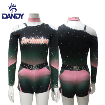 Custom sexy sublimated rhinestone cheer outfit blings cheerleader costume