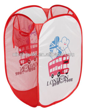 Printed Polyester and mesh folding laundry hamper