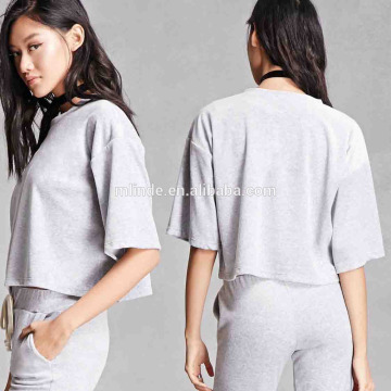 OEM Women Fashion Short Sleeve Boxy Velvet Tops Wholesale Custom Manufacturer Blouses Tops for Office Ladies