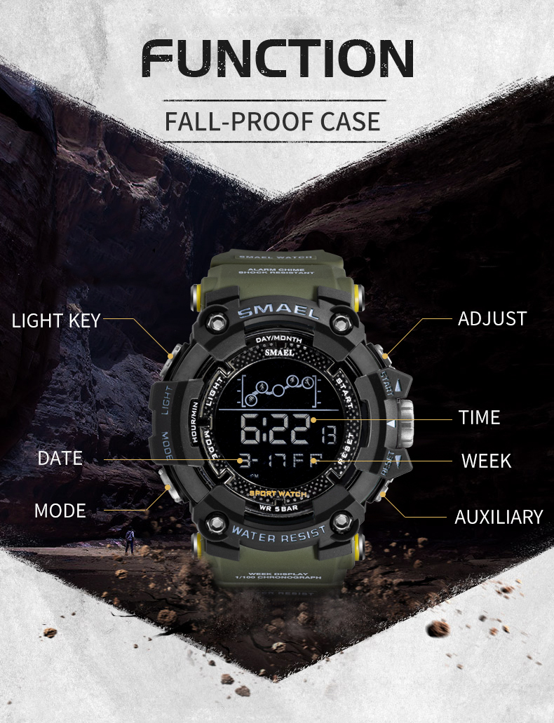 SMAEL 1802 Sport style men digital wrist watches led multi-functional silicone strap nice digital watches