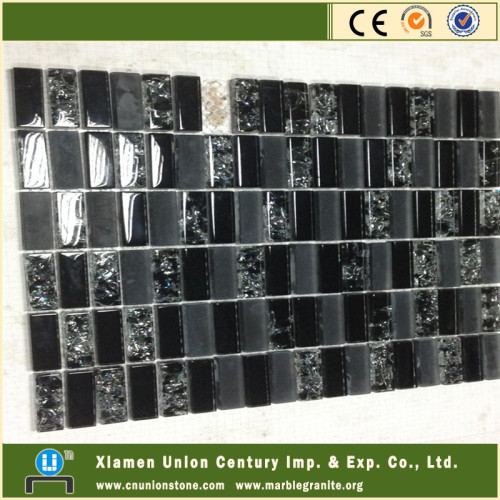 Black ice crackle glass mosaic tile