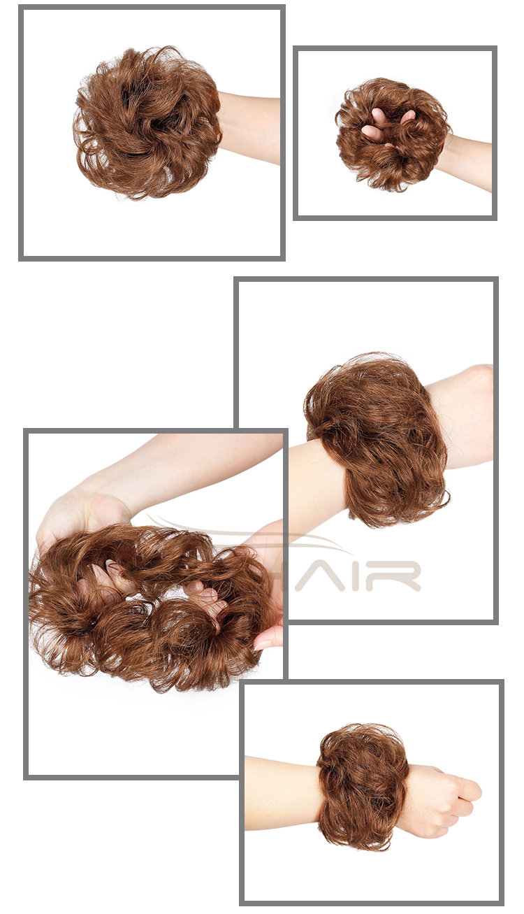 Aisi Hair Brazilian Human Hair Curly Flax Yellow Chignon Bun Elastic Rope Rubber Band Hairpiece Clip In Extension For Women