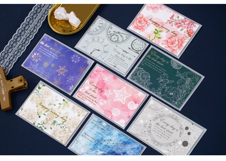 Hot Stamp Flower Printing Greeting Paper Card with Envelope